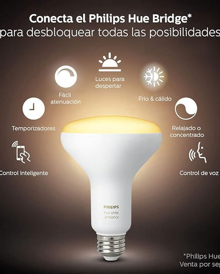 Philips Hue 2-Pack White Ambiance BR30 60W Equivalent Dimmable LED Smart Flood Light (Works with Alexa Apple and Google Assistant) (466508) Philips
