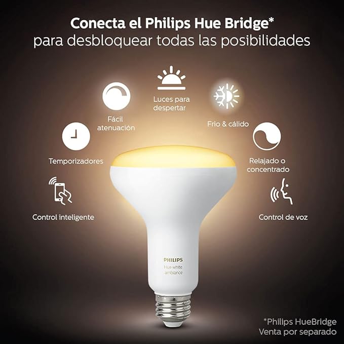 Philips Hue 2-Pack White Ambiance BR30 60W Equivalent Dimmable LED Smart Flood Light (Works with Alexa Apple and Google Assistant) (466508) Philips