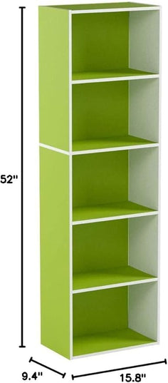 Furinno Luder Bookcase / Book / Storage , 5-Tier, White/Green - LeafyLoom