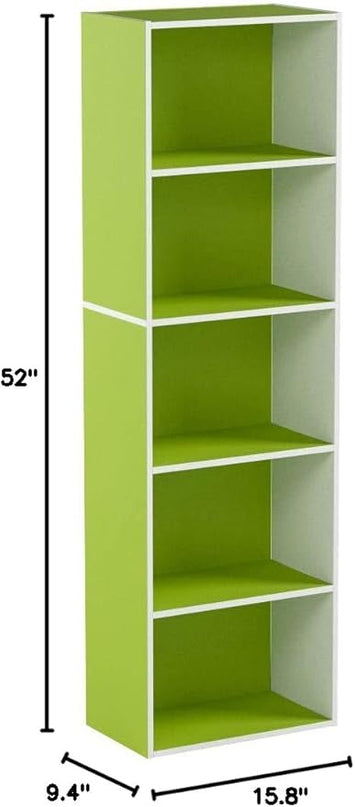 Furinno Luder Bookcase / Book / Storage , 5-Tier, White/Green - LeafyLoom