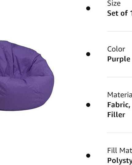 Flash Furniture Dillon Small Bean Bag Chair for Kids and Teens, Foam-Filled Beanbag Chair with Machine Washable Cover, Purple - LeafyLoom