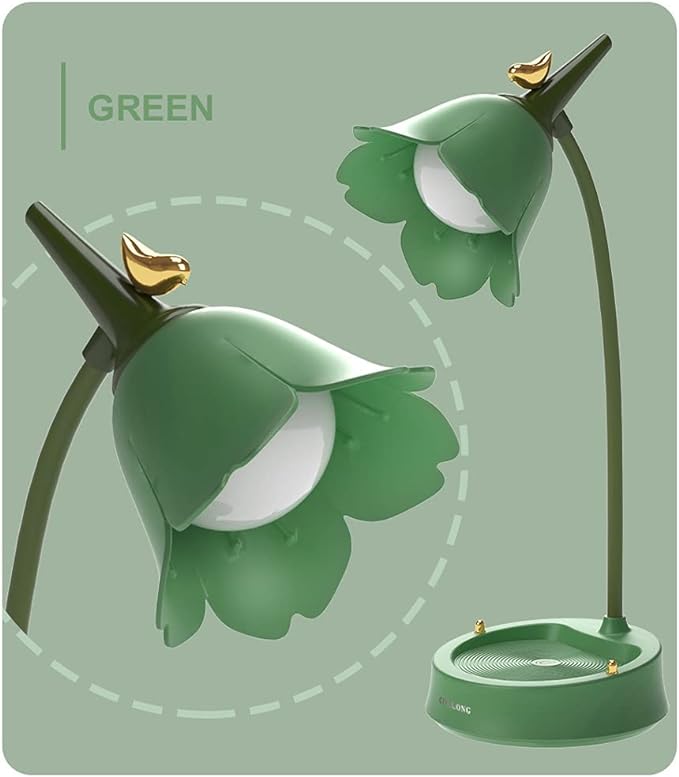LED Desk Lamp Cordless Table Light Adjustable Gooseneck Dimmable Touch Rechargeable Battery Eye-Caring Night Light for Kids College Dorm Bedroom Reading (Green) - LeafyLoom