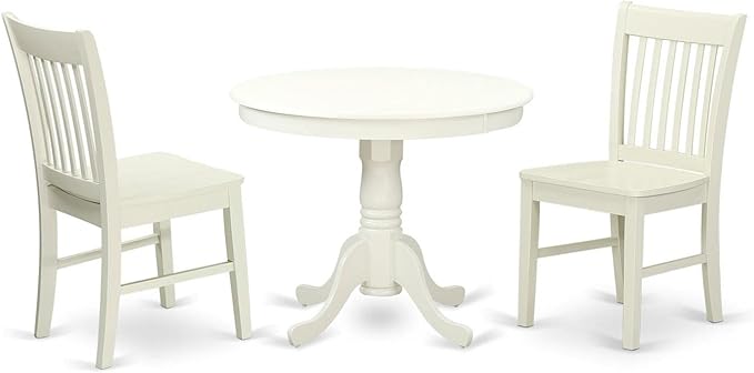 East West Furniture ANNO3-LWH-W 3 Piece Room Furniture Set Contains a Round Dining Table with Pedestal and 2 Wood Seat Chairs, 36x36 Inch - LeafyLoom