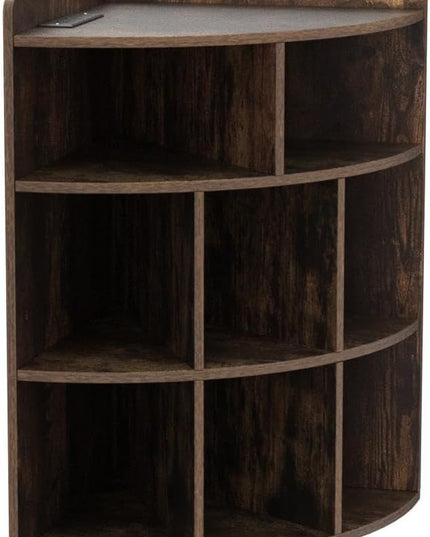Vecelo Corner Cabinet with Charging Station, 3-Tier Cube Storage Organizer with USB Ports and Outlets, Triangle Bookcases with 8 Cubbies for Playroom, Bedroom, Living Room, Brown - LeafyLoom