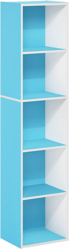 Furinno Luder Bookcase / Book / Storage, 5-Tier Cube, Light Blue/White - LeafyLoom