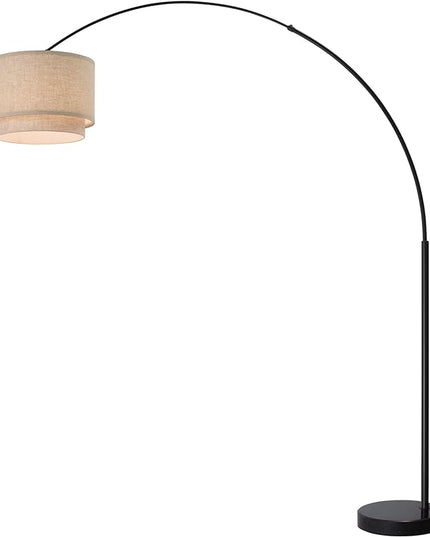 Modern 81" Tall Dimmable REMOTE CONTROL Standing Arc Floor Lamps with for Living Room - Corner Light Arching Lamp with Beige Double Shade and Marble Base - LeafyLoom