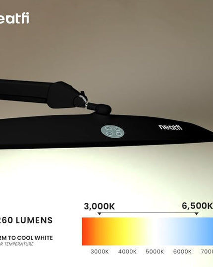 Neatfi Elite HD XL Task Lamp, 3 Adjustable Light Modes, 22 Inches Wide, 2260 Lumens, 84PCS SMD LED, Super Bright Desk Lamp, Non-Polar Dimming (CCT with Clamp, Black, 22 Inches) - LeafyLoom