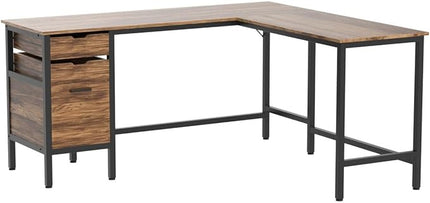 Tribesigns L Shaped Desk with File Drawer Cabinet, 59 Inch Corner Desk L Shaped Computer Desk with Drawers, PC Table Writing Desk for Home Office, Rustic Brown - LeafyLoom