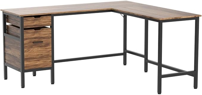 Tribesigns L Shaped Desk with File Drawer Cabinet, 59 Inch Corner Desk L Shaped Computer Desk with Drawers, PC Table Writing Desk for Home Office, Rustic Brown - LeafyLoom