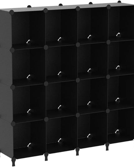 FUNLAX Cube Storage Shelf, 16 Storage Cubes Closet Organizers and Storage Portable Cube Storage Organizer Plastic Bookshelf Bookcase for Study Room, Bedroom, Office, Black - LeafyLoom