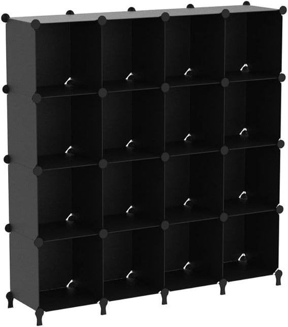 FUNLAX Cube Storage Shelf, 16 Storage Cubes Closet Organizers and Storage Portable Cube Storage Organizer Plastic Bookshelf Bookcase for Study Room, Bedroom, Office, Black - LeafyLoom
