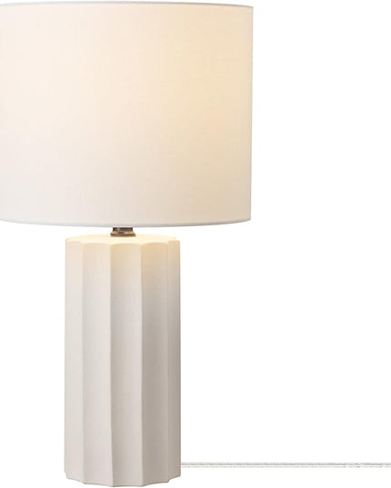 Globe Electric 65922 20" Table Lamp, Ribbed Concrete Finish, White Linen Shade - LeafyLoom