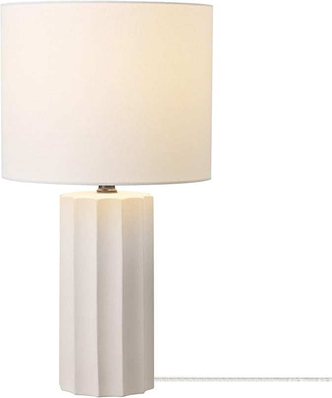 Globe Electric 65922 20" Table Lamp, Ribbed Concrete Finish, White Linen Shade - LeafyLoom