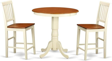 East West Furniture EDVN3-WHI-W Eden 3 Piece Counter Height Set Contains a Round Wooden Table with Pedestal and 2 Kitchen Dining Chairs, 30x30 Inch - LeafyLoom