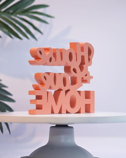 House + Love, Home - Peach Aesthetic Table Decor for Home or Office, Desk or Shelf. Quirky Room Decoration Showpiece, Ideal for Birthdays, Wall Decor, Engineered Wood. - LeafyLoom