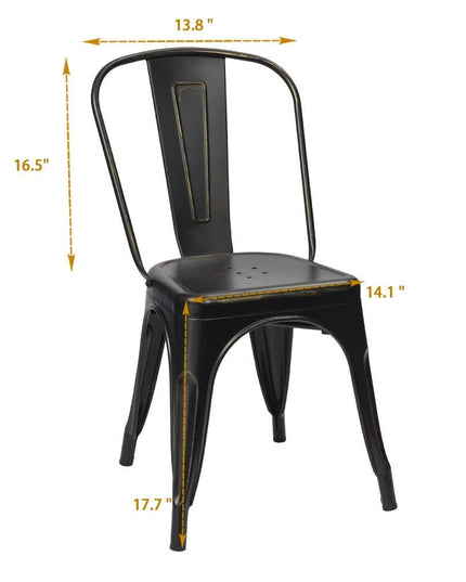 Furmax Metal Dining Chair Indoor Outdoor Use Stackable Chic Side Classic Trattoria Metal Chairs Set of 4 for Kitchen, Dining Room, Bistro and Cafe (Distressed White) - LeafyLoom