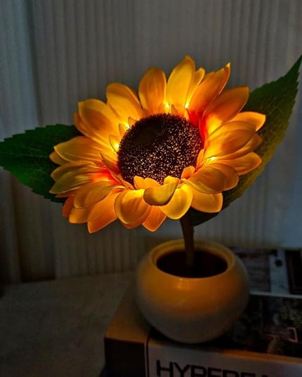 Sunflower Lamp Artificial LED Sunflower Flowers with Ceramic Pot Table Lamp Night Light for Home Office Decor House Decorations Gift Idea (1Sunflower) - LeafyLoom