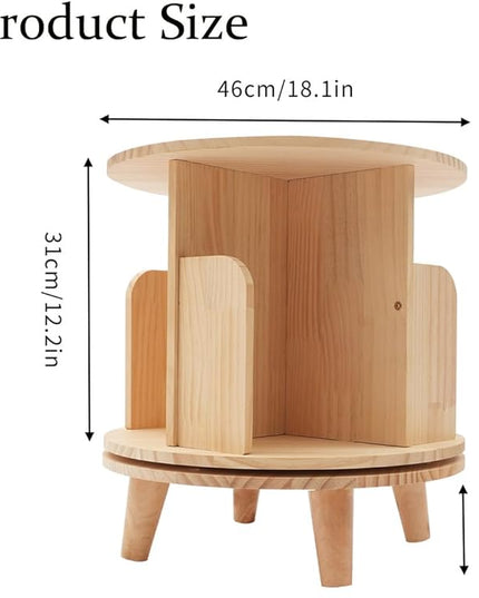 Gdrasuya10 Small Rotating Bookshelf with Legs, 360° Rotating Bookshelf Organizer Wooden Storage Bookshelf Desk Supplies Organizer for Small Spaces Open Book Shelf for Home - LeafyLoom
