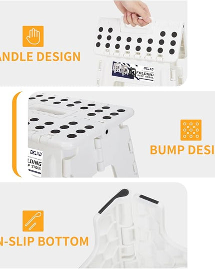 Delxo 16” Folding Step Stool in White,1 Pack Premium Heavy Duty Foldable Foot Stool for Adults,Portable Collapsible Plastic Step Stool,Non Slip Folding Stools for Kitchen Bathroom Bedroom Up to 400LBS - LeafyLoom