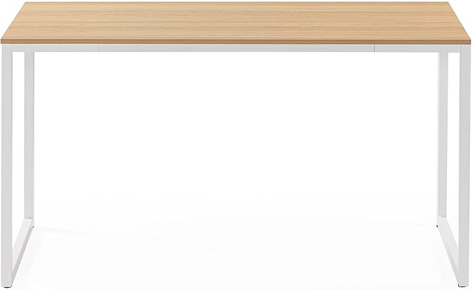 ZINUS Jennifer 55 Inch White Frame Desk, Computer Workstation, Office Desk, Dining Table, Easy Assembly, Natural - LeafyLoom