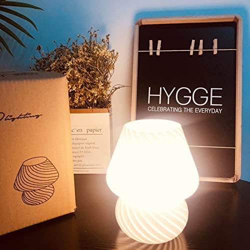 BSOD Mushroom lamp,Glass Mushroom Bedside Table Lamp Translucent Murano Vintage Style Striped Small Nightstand Desklamp Swirl Light for Home Decor, Dining, Living, Bedroom, Gift (Matte White) - LeafyLoom