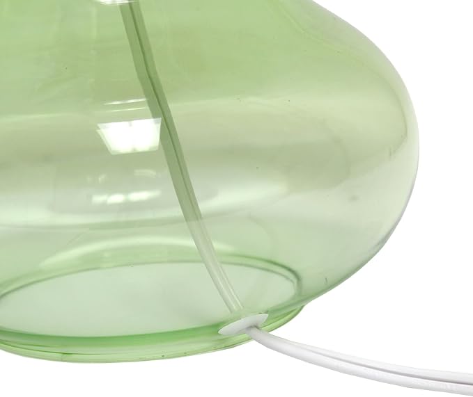 Simple Designs LT2063-GRW Glass Raindrop Table Lamp with Fabric Shade, Green with White Shade - LeafyLoom