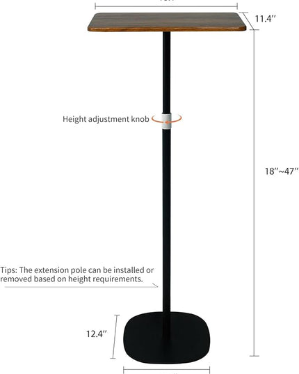 Portable Laptop Floor Stand, Bedside/Sofa Table with Height Adjustable 18''~47'', Stylish Movable Workstation Floor Standing Desk for Office, Meeting Room, living room Easy Assembly, Black - LeafyLoom