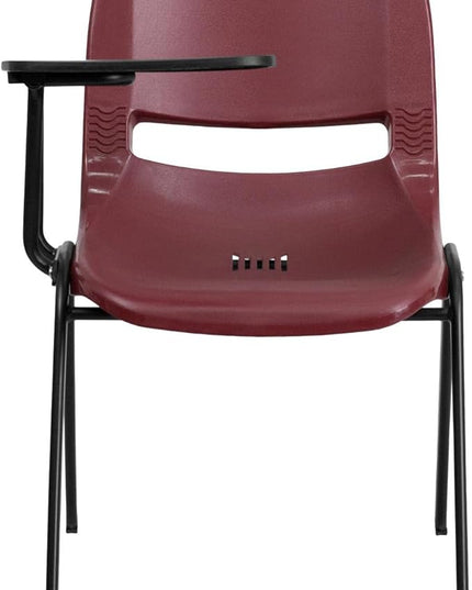 Flash Furniture HERCULES Burgundy Ergonomic Shell Chair with Right Handed Flip-Up Tablet Arm - LeafyLoom
