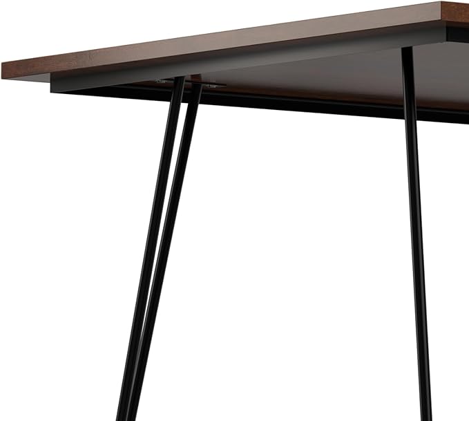 SIMPLIHOME Hunter SOLID MANGO WOOD and Metal Rectangle Industrial Table for The Dining Room, 66 inch, Umber Brown - LeafyLoom