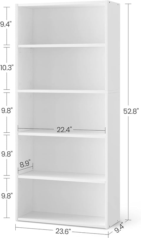 VASAGLE Bookshelf, 23.6 Inches Wide, 5-Tier Open Bookcase with Adjustable Storage Shelves, Floor Standing Unit, Cloud White ULBC165T14 - LeafyLoom