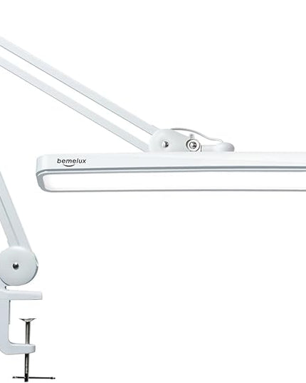 LED Architect Desk Lamp with Clamp, Metal Swing Arm 2000 Lumens Dimming Office Table Lamp for Task Work Drafting Reading Desktop, 117PCS Bright LEDs, 24W Workbench Lamp(White) - LeafyLoom