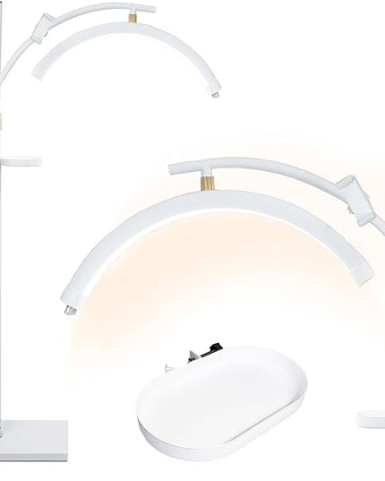 Lash Light Esthetician Lamp for Lash Extensions - LED Floor Lash Lamp Half Moon Ring Facial Light for Eyelash Tech with Pallets & Phone Holder Light for Tattoo Artists, Nail Tech X White - LeafyLoom