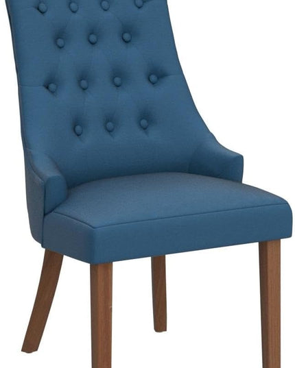 COLAMY Wingback Upholstered Dining Chairs Set of 2, Fabric Side Dining Room Chairs with Tufted Button, Living Room Chairs for Home Kitchen- Dark Blue - LeafyLoom