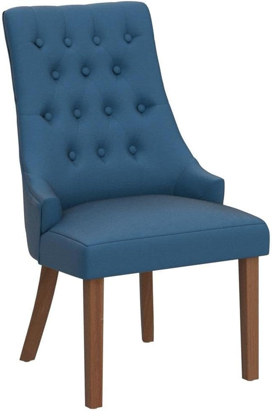 COLAMY Wingback Upholstered Dining Chairs Set of 2, Fabric Side Dining Room Chairs with Tufted Button, Living Room Chairs for Home Kitchen- Dark Blue - LeafyLoom