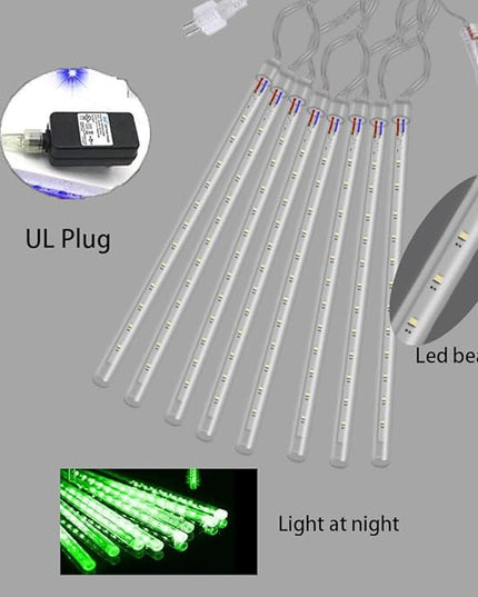Halloween Lights Outdoor, Meteor Shower Lights Christmas Lights for Halloween Decorations, 8Tube 192LED Snow Falling Rain Icicle String Lights for Xmas Christmas Decor Tree Party,UL Plug Green Weepong