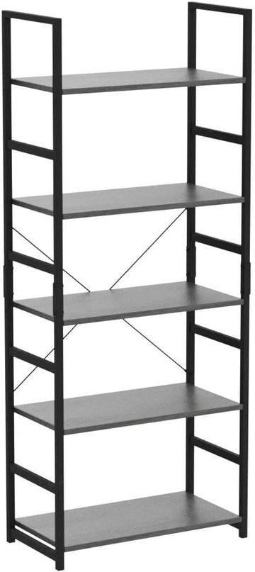 NUMENN 5 Tier Bookshelf, Tall Bookcase Shelf Storage Organizer, Modern Book Shelf for Bedroom, Living Room and Home Office, Dark Grey - LeafyLoom