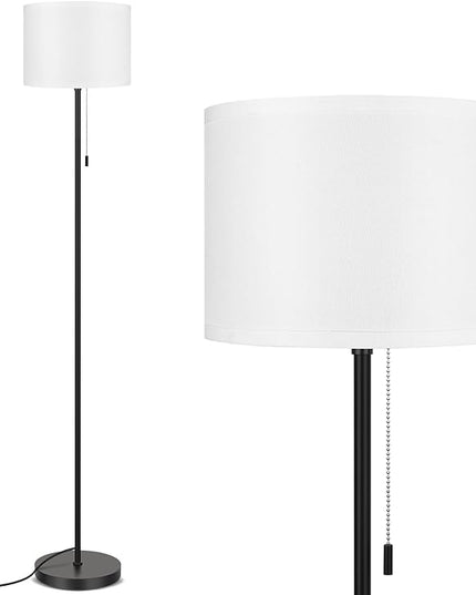 FOLKSMATE Floor Lamp for Living Room, Modern LED Simple Standing Lamps, Minimalist Tall Lamp for Bedroom, Living Room, Office, Kids Room, Reading Light, Black Pole Lamp with White Shade, without Bulb - LeafyLoom