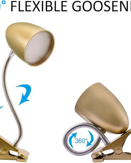 Energetic Clip on Lamp for Bed, Non-Dimmable Reading Light for Bed and Desk, 4000K Cool White, 3.5W 240 LM Flexible Gooseneck lamp, Eye Protection, ETL Listed, Gold - LeafyLoom