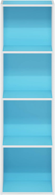 Furinno Luder Bookcase / Book / Storage, 4-Tier Cube, Light Blue/White - LeafyLoom