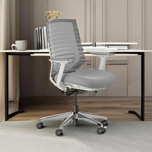 Branch Ergonomic Chair - A Versatile Desk Chair with Adjustable Lumbar Support, Breathable Mesh Backrest, and Smooth Wheels - Experience Optimal Comfort and Support - Pebble - White - LeafyLoom