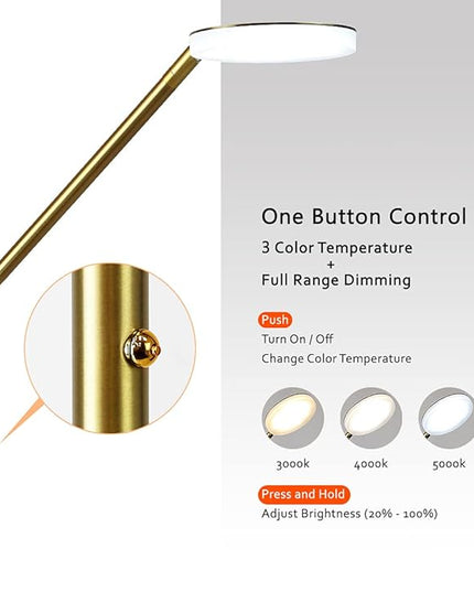 O’Bright Moon - Dimmable LED Floor Lamp, Adjustable Color Temperature for Bedside Reading, Work Light, Art/Crafting Light, Sewing, Ultra Flexible Gooseneck, Rotatable Lighting, Antique Brass (Gold) - LeafyLoom