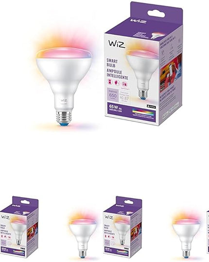 WiZ 65W BR30 Color LED Smart Bulb - Pack of 4 - E26- Indoor - Connects to Your Existing Wi-Fi - Control with Voice or App + Activate with Motion - Matter Compatible WiZConnectedLighting