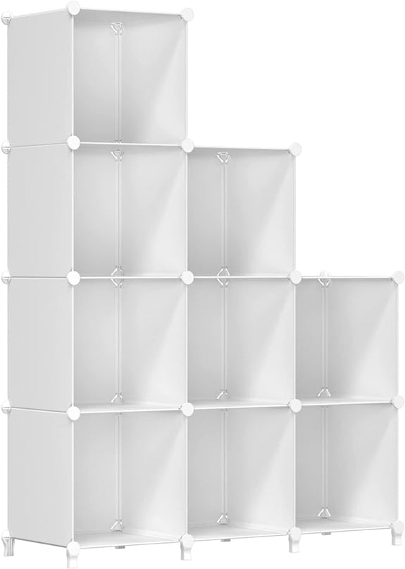 FUNLAX Cube Storage Shelf, 9 Storage Cubes Closet Organizers and Storage Portable Cube Storage Organizer Plastic Bookshelf Bookcase for Study Room, Bedroom, Office, White - LeafyLoom