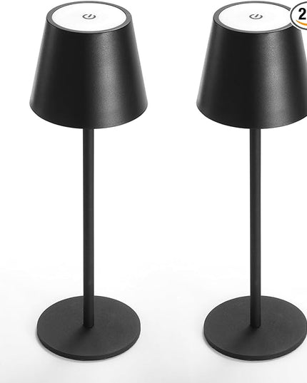 Maksone 2 Pack LED Cordless Table Lamp, 6600mWh Rechargeable Battery Desk Lamp, 3000K Stepless Dimming Night Light, IP54 Waterproof Metal Outdoor Portable Lamp for Restaurant, Patio (Black) - LeafyLoom