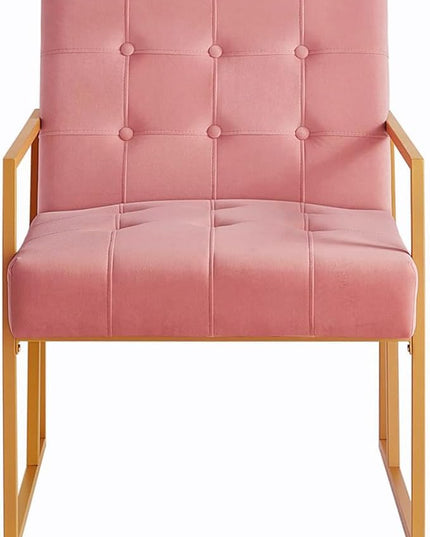 24KF Modern Blush Velvet Button Tufted Accent Chair with Golden Metal Stand, Decorative Furniture Chairs for Living Room Bedroom - Blush - LeafyLoom