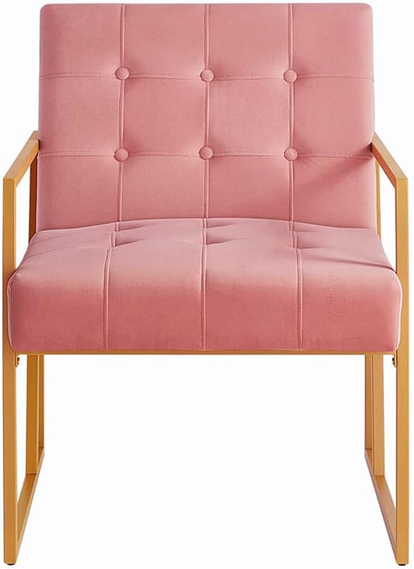 24KF Modern Blush Velvet Button Tufted Accent Chair with Golden Metal Stand, Decorative Furniture Chairs for Living Room Bedroom - Blush - LeafyLoom