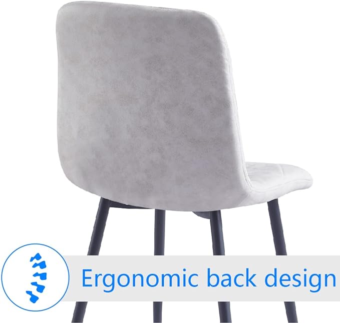 4 Set of Dining Chairs, Metal Frame Dining Chair for Kitchen Room,Technology Cloth Seat Chair for Living Room, Bedroom(Grey) - LeafyLoom