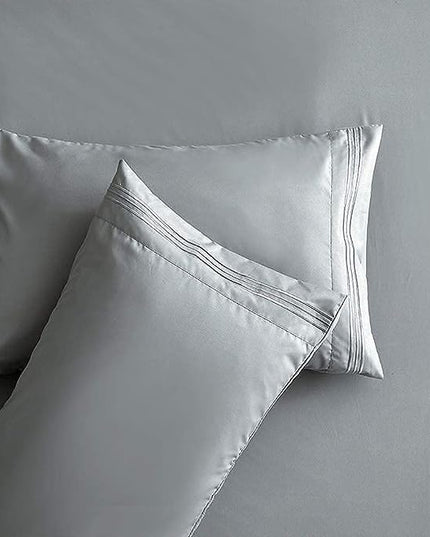 Bed Sheet Set - Brushed Microfiber Bedding - Bedding Sheets & Pillowcases - Deep Pockets - Easy Fit - Breathable & Cooling Sheets - 4 Piece California King Light Gray - LeafyLoom