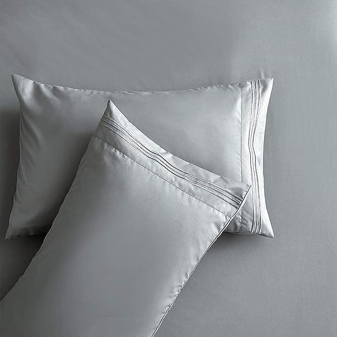 Bed Sheet Set - Brushed Microfiber Bedding - Bedding Sheets & Pillowcases - Deep Pockets - Easy Fit - Breathable & Cooling Sheets - 4 Piece California King Light Gray - LeafyLoom