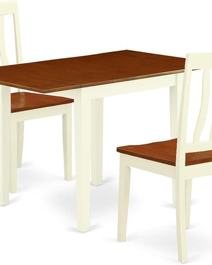 East West Furniture NDAN3-WHI-W Norden 3 Piece Dinette Set for Small Spaces Contains a Rectangle Table with Dropleaf and 2 Dining Room Chairs, 30x48 Inch, Buttermilk & Cherry - LeafyLoom